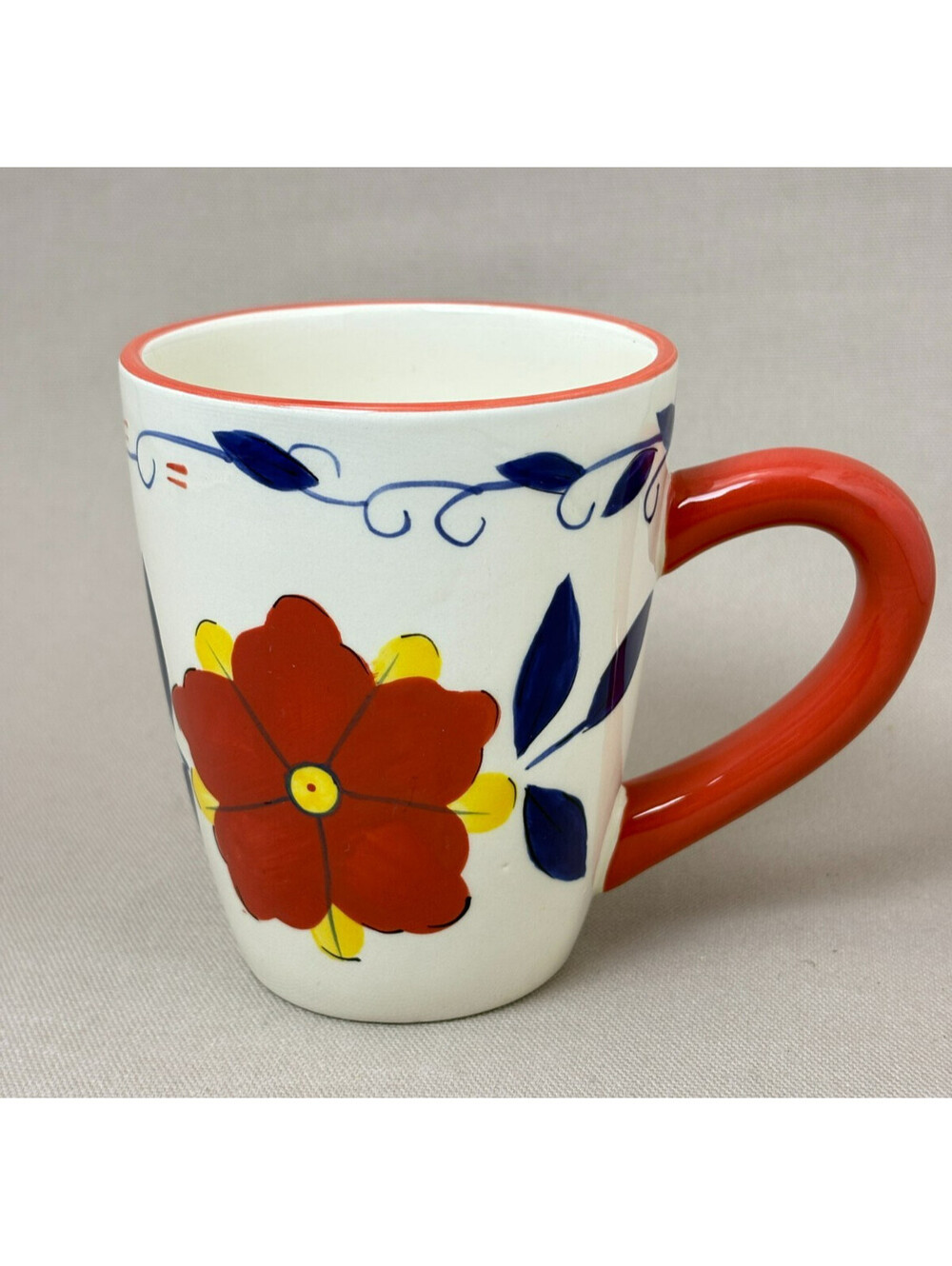 Pier 1 Imports Portalegre Coffee Mug Floral Hand Painted Earthenware 4.75"